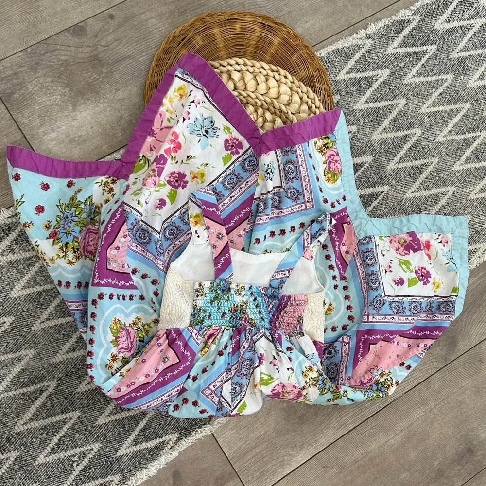 Blueberi Boulevard Toddler Girl Vintage Patchwork Handkerchief Dress Boho Wester